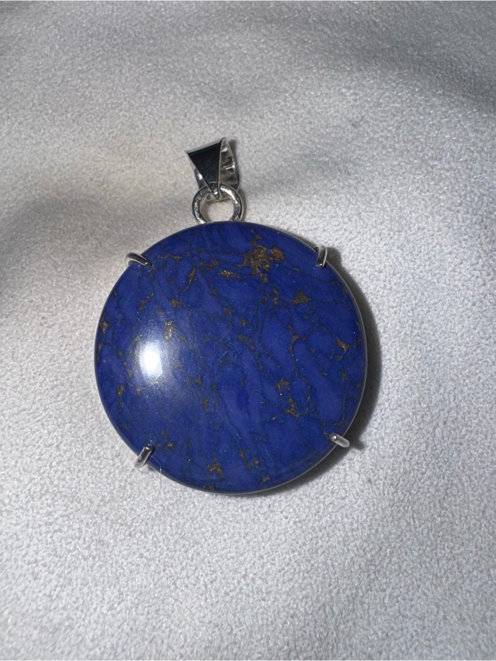 Vintage Large Lapis Lazuli Gemstone Sterling Pendant - w/Free Chain